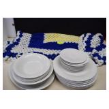 Dish Ware & Crocheted Blanket