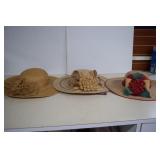 Lot Of 3 Floral Straw Hats