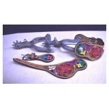Eafter T, Ladies Spurs With Hand Painted Tooled