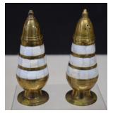 Vintage Brass And Mother Of Pearl Salt & Pepper