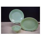 Three Pieces FireKing Jadeite Jane Ray Platter