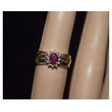 14K Ruby & Clear Stones Ring  Sz 4-3/4