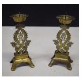 Pair Of Brass Dragon Candlesticks 7' Tall