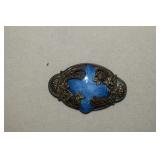 Vtg Brass Tone & Pearlescent Blue Stone Pin