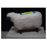 Hand Carved/Painted Wooden Sheep w/ Leather Ears