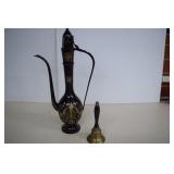 Black Enamel Brass Decanter And Brass Bell