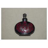 Antique Silver Overlay Perfume Bottle w/Cranberry