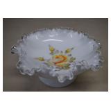 Fenton Silver Crest Yellow Rose Compote Ruffled