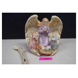Lighted Angels Watching Baby Jesus Statue. Works
