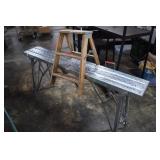 Folding Aluminum Work Table & Wood Step Ladder