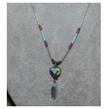 Silver Bugle Bead & Inlaid Heart Necklace