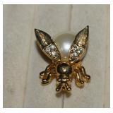 Trembler Flying Bug Brooch w/ Pearl Body