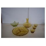 Green Fenton Glass Basket/ Amber Glass