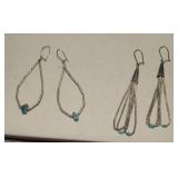 Two Pair of Silver Bugle Beads & Turquoise Earring
