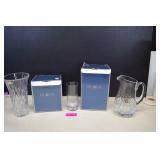Crystal Vase, Pitcher & Four Glasses
