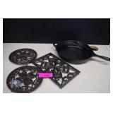 10' Cast Iron Lodge Skillet & Three Cast Iron