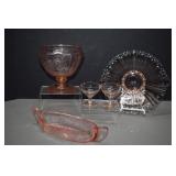 5 Pieces Of Pink Depression Ware - Pickle Tray,