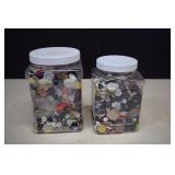 Two Plastic Jars Of Vintage Buttons