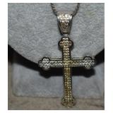 Chain Marked 800 w/ Silver Tone Cross&Clear Stones