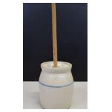 Striped Stoneware Butter Churn With Lid & Dasher