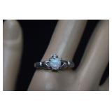 Sterling Claddagh Ring w/ Opal Like Stone  Sz 11