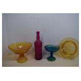 Vintage Colored Glass,Pedestal Bowl,Flash Glass
