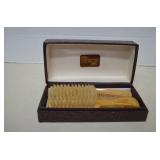 Satin Wood Boar Bristle Brush & Comb Set W/Case