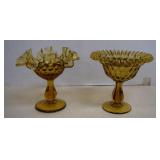 2- Vintage Fenton Amber Glass Compotes, *NOTES*