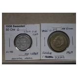 1938G Sweden Silver 50 Ore & 1967 Silver Krona
