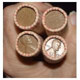 Four Rolls of Wheat Pennies   Mixed Dates