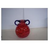 Cobalt Blue Wave Pattern Hand Blown Vase