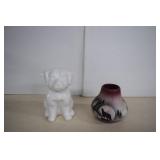 Ceramic White Puppy &Cedar Mesa Pottery Vase