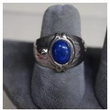 Sterling Lapis Lazuli, Closed Back Thick Hammered,