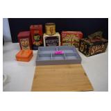 Vintage Tins, Shoeshine Box & Divided Box w/Lid