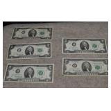 (5) 1976 $2 Fed. Res. Notes  Green Seals