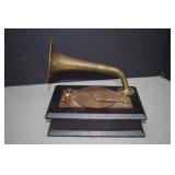 Vintage Enesco Brass Gramophone Music Jewelry Box
