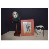 Ceramic Mask,Jester On A Stick & Framed Clown