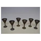 Vintage Set of 6 Small etched Brass Goblets