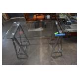 Metal Trestle Base Glass-Top Desk