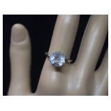 Sterling & Clear Stone Ring   Size 7-1/4