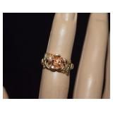 10K Black Hills Style Rose/Grape Leaves Ring Sz 4