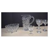 Vtg. Cut Crystal Pitcher,Footed Bowl & Glass,Three