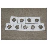 (9) Jefferson Silver Quarters 1934D to 1964D Mix