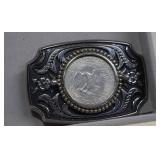 Silver Tone Belt Buckle With One Dollar Coin