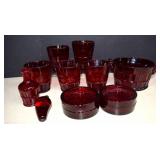Vtg. Ruby Red Point Diamond Glasses,Ice Bucket,