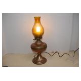 Vtg. Electrified Brass Oil Lamp w/  Jeanette Amber