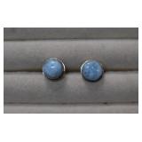 Sterling & Lapis Button Style Earrings