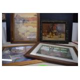 Four Vintage Framed Art/Pictures- One Hand Carved