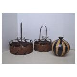 Lot Home Decor Floral metal baskets & Pottery Vase