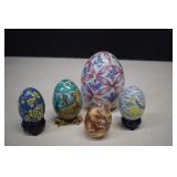 Five Artistic Eggs - Some With Stands